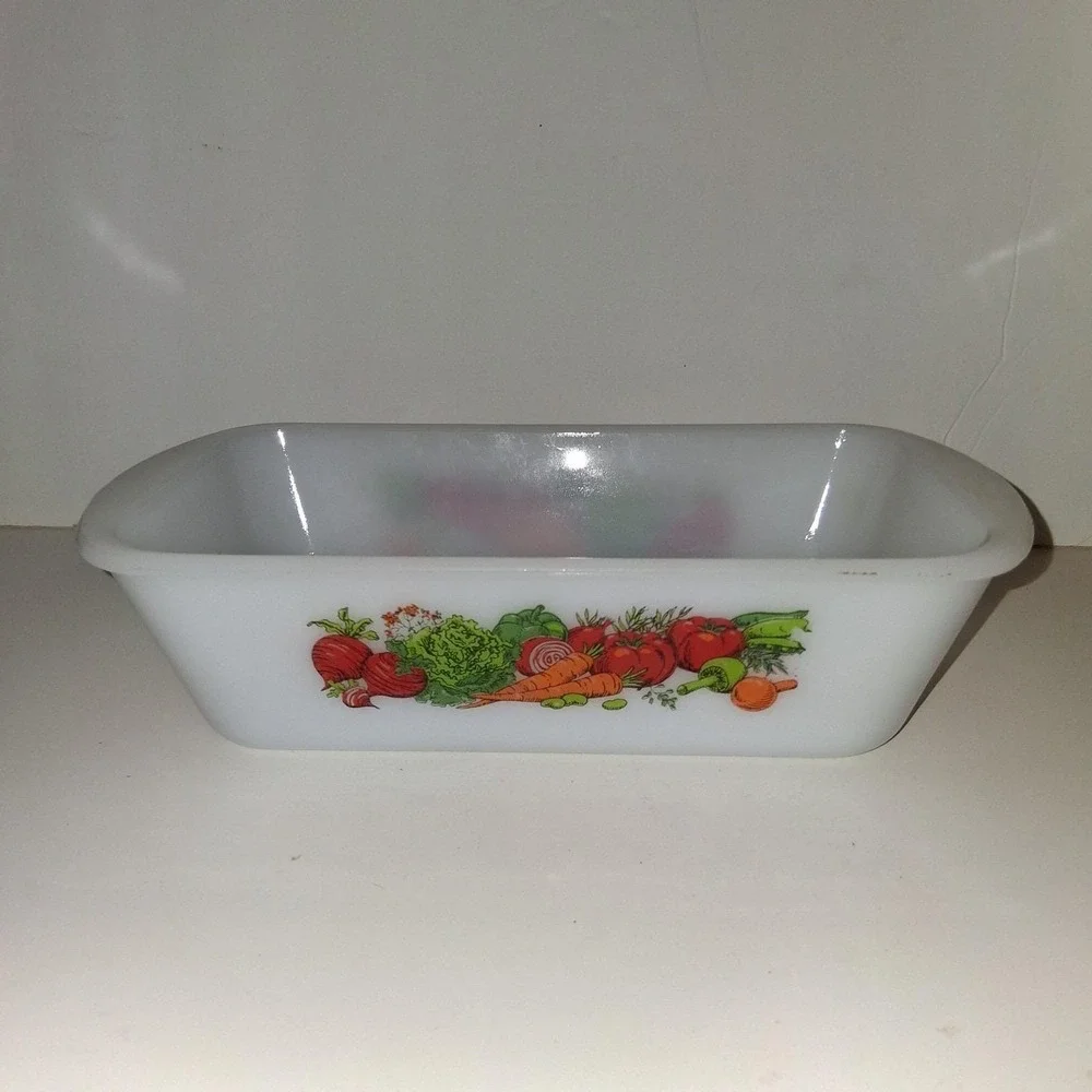 Vintage GLASBAKE Garden Vegetable Loaf Pan 1.5 Quart J522 - Picture 1 of 6